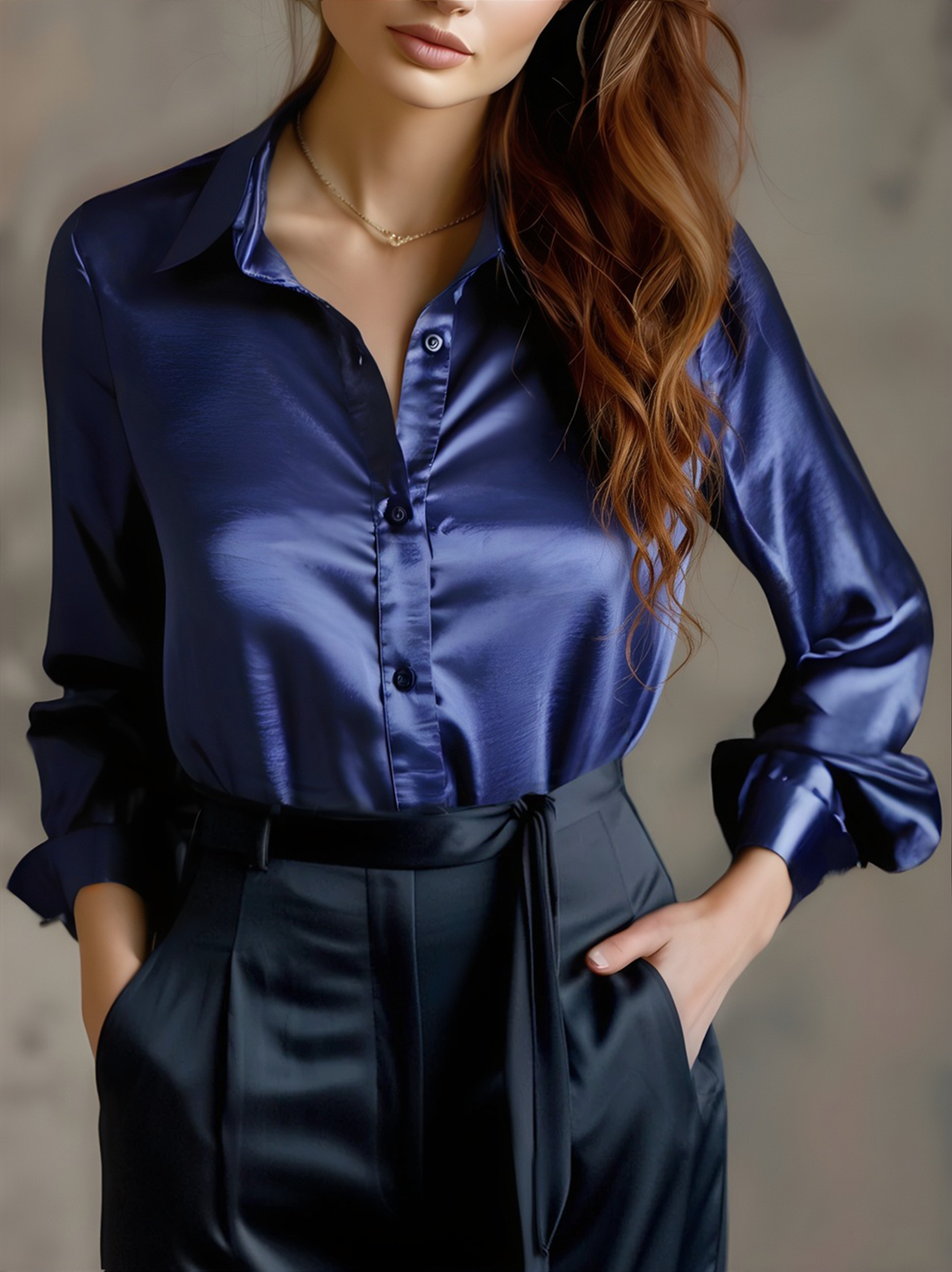 Blouse élégante en satin noir à manches longues