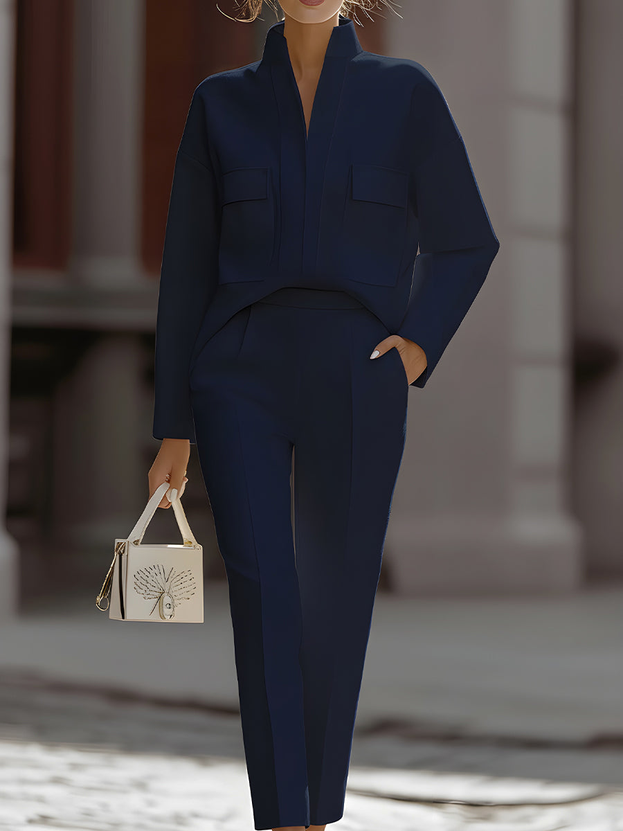 Ensemble deux pièces ivoire avec chemise oversize et pantalon tailleur ajusté