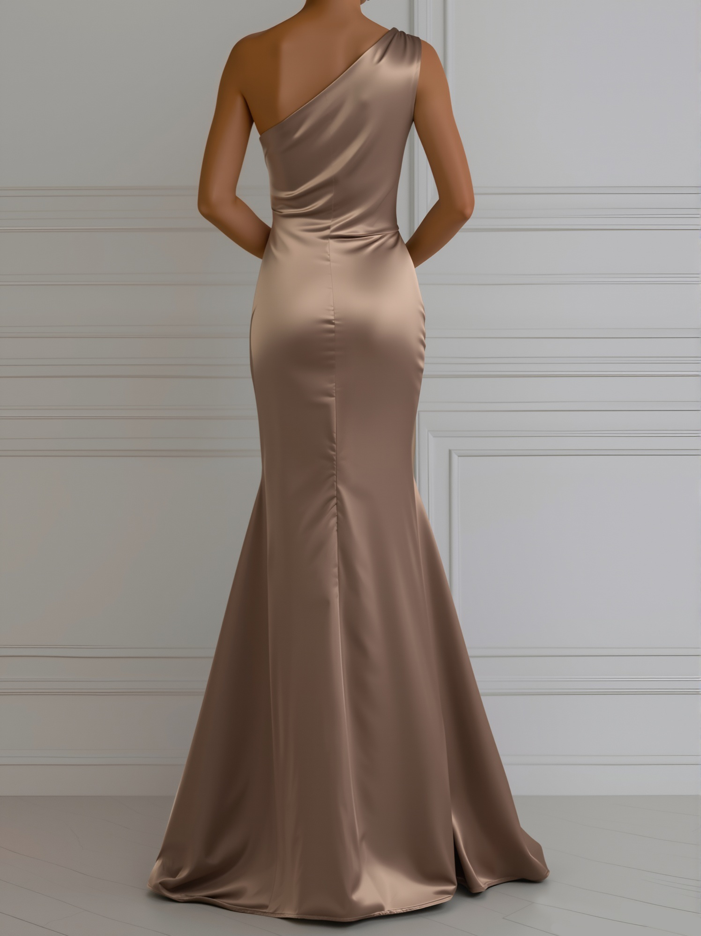 Robe de soirée en satin champagne à une épaule