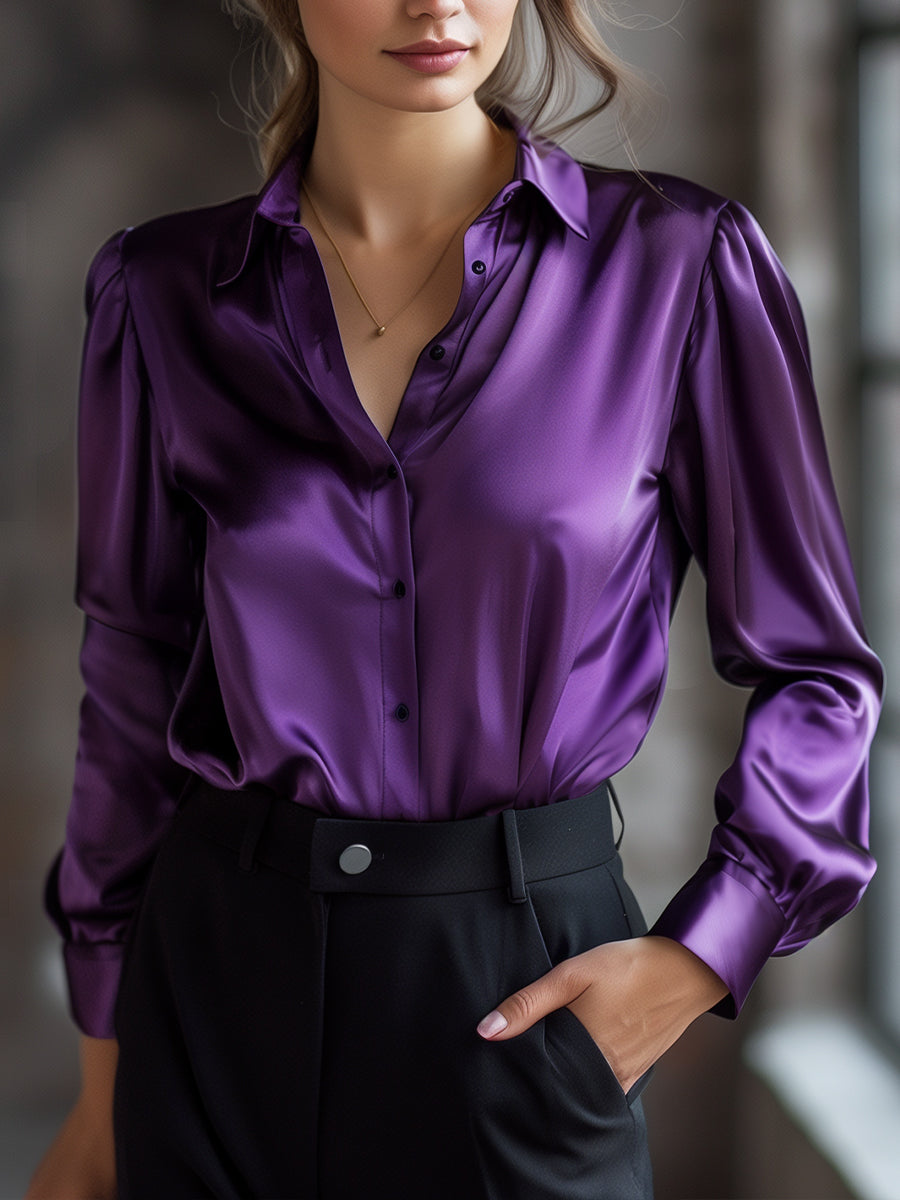 Blouse élégante en satin noir à manches longues